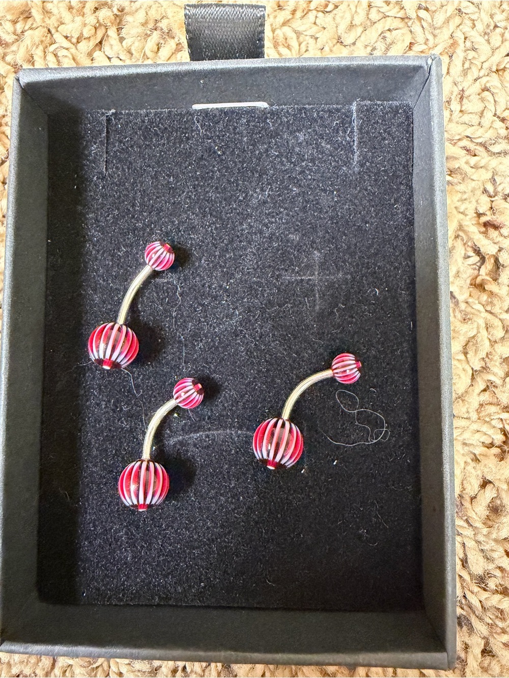 Red Striped Navel Curve Belly Ring Set - Women Jewelry